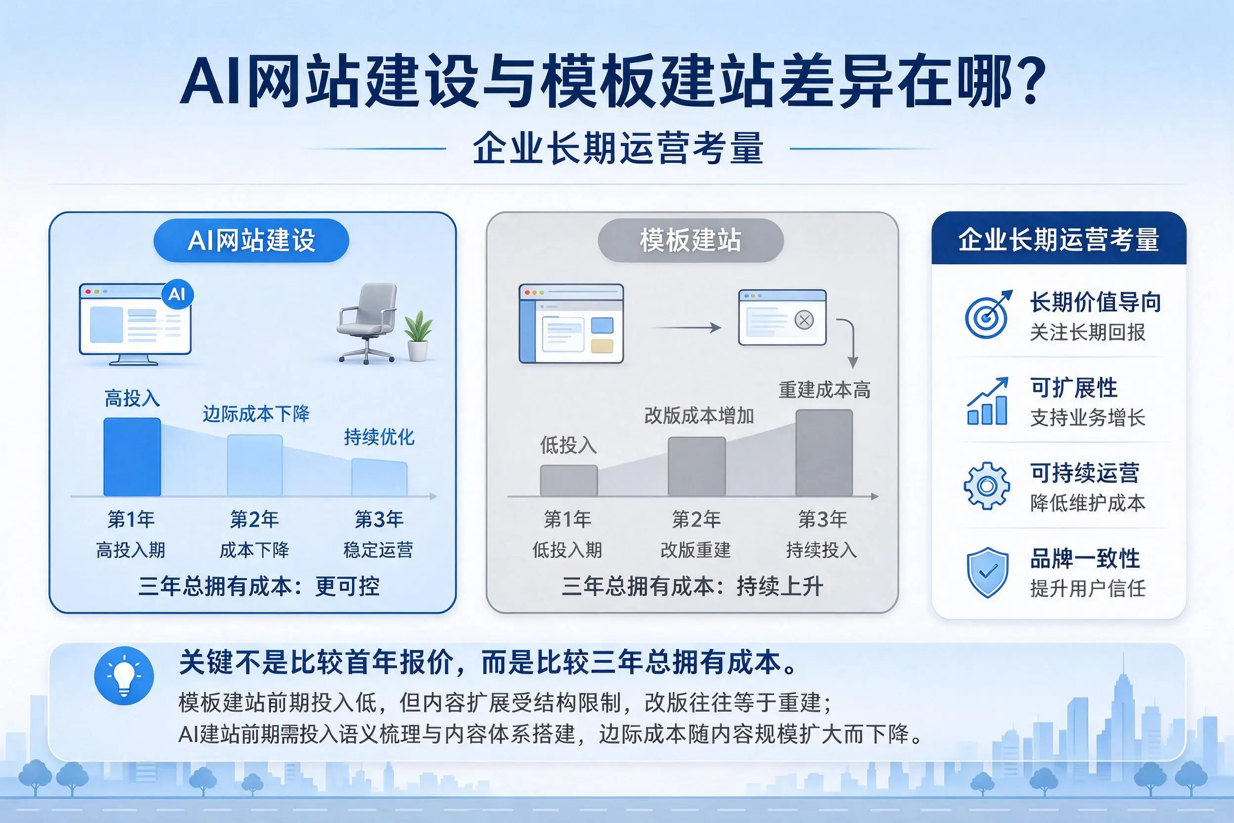 AI网站建设与模板建站差异在哪?邢台企业长期运营考量
