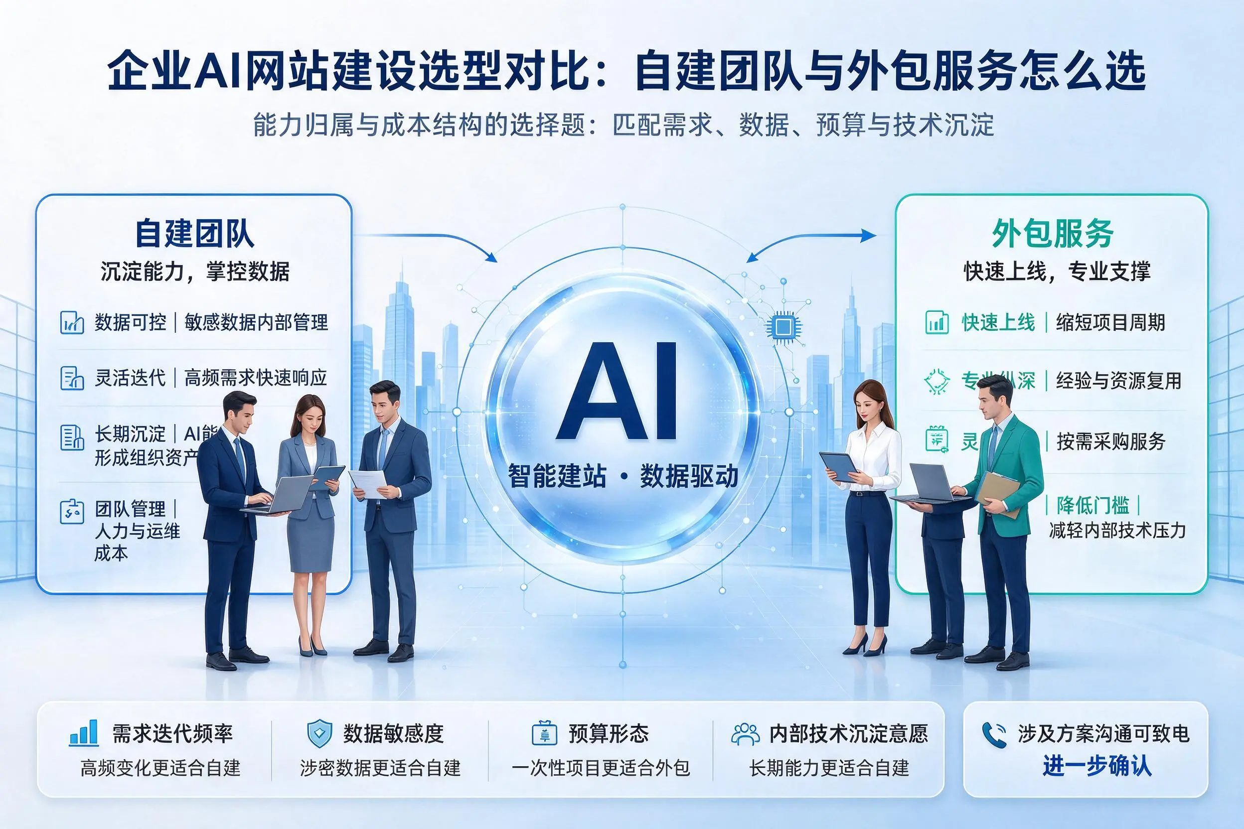 邢台企业AI网站建设选型对比:自建团队与外包服务怎么选